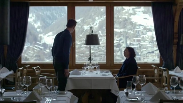 The dining room in the Chalet Hotel Schönegg