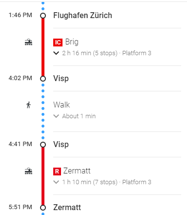 Zurich airport to Zermatt via Visp